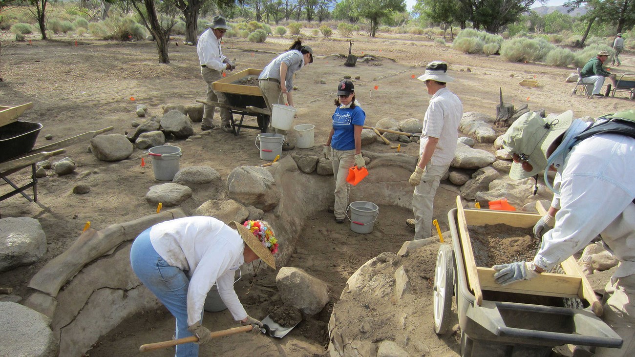 Excavating the rock gardens at Manzanar